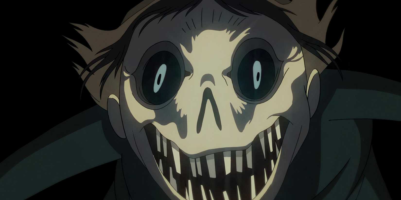 Close-up assustador de Lorna possuída pelo demônio em Over The Garden Wall.