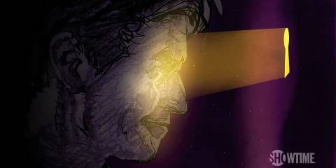 Peter Thornton looking through a peephole in Dexter: Early Cuts - Dark Echo part 4