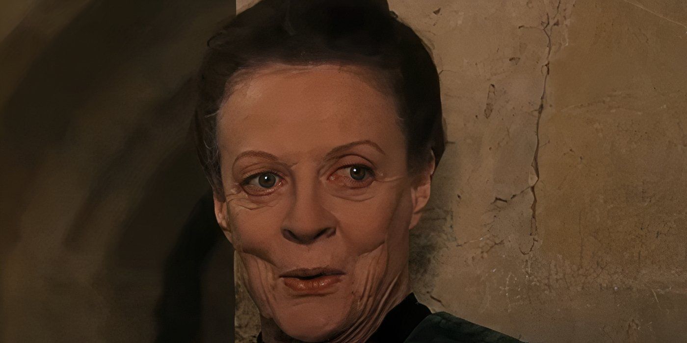 Professor McGonagall smiling at Harry Potter in Harry Potter & the Sorcerer's Stone