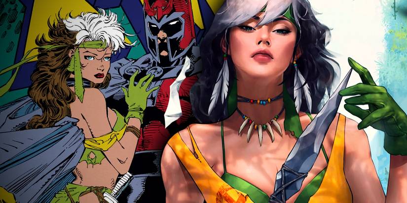 Contemporary version of Savage Land Rogue (foreground) with classic version of her and Magneto in the background.