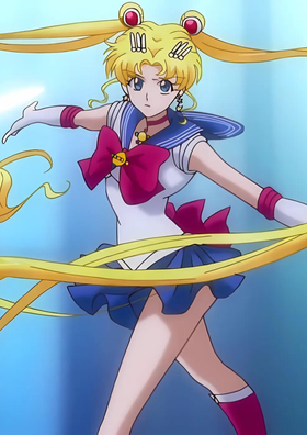 Sailor Moon in Sailor Moon Crystal (2014) in her sailor outfit, in a dynamic fighting pose