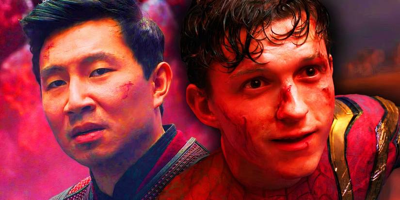 Simu Liu as Shang-Chi and Tom Holland as Peter Parker/ Spider-Man in the MCU
