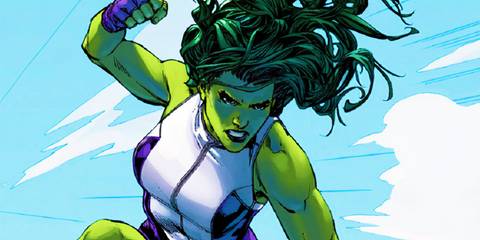 Comic book art: She-Hulk making a fist in Marvel Comics.
