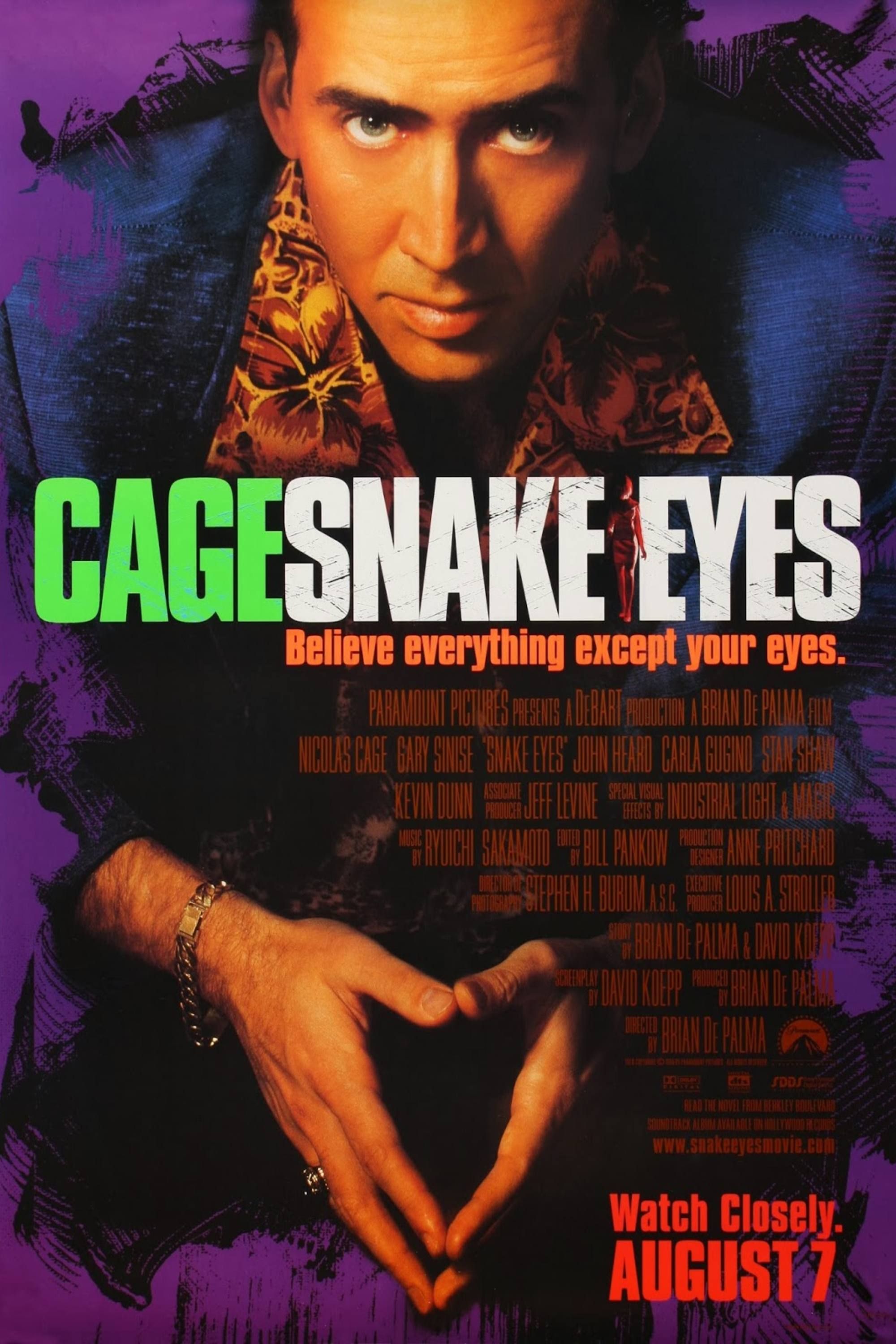 Pôster do filme Snake Eyes de 1998 com Nicolas Cage