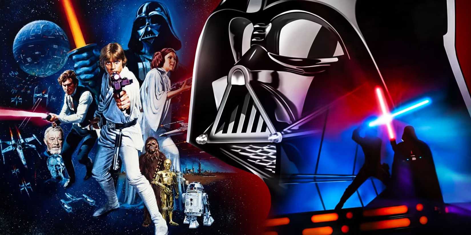 Arte da Trilogia Original de Star Wars com a cabeça de Darth Vader