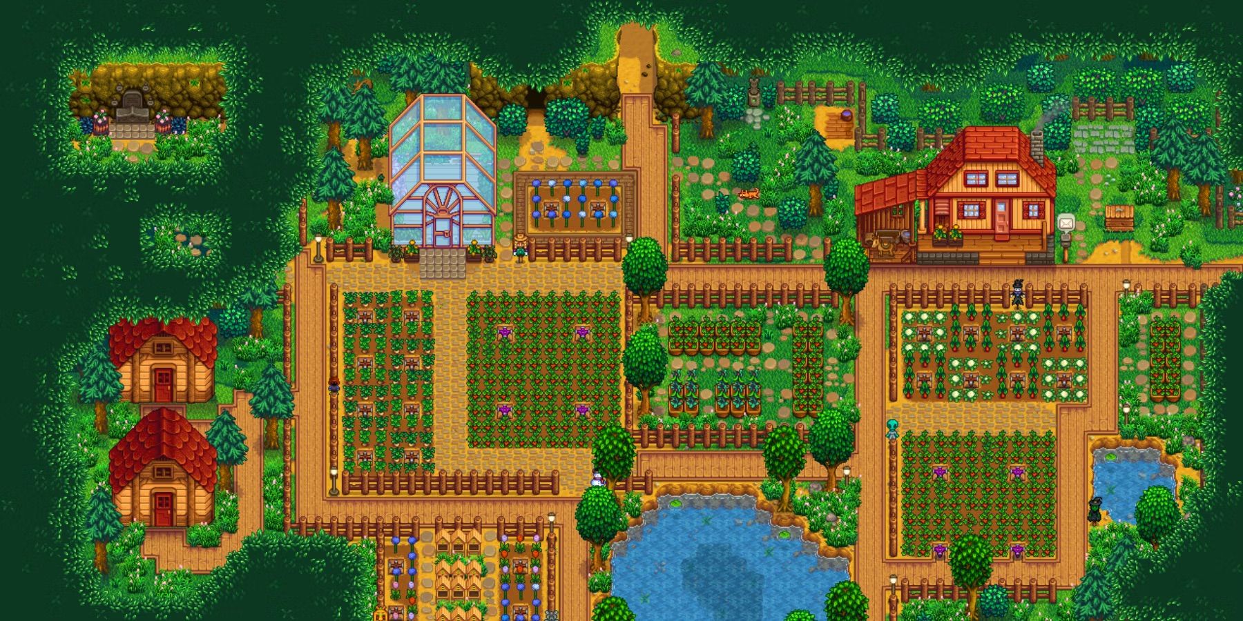 A fully developed Forest farm in Stardew Valley.