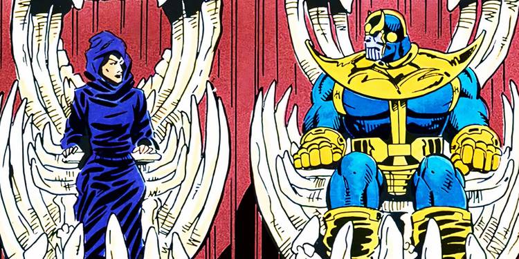 Thanos and Lady Death on bone thrones in Marvel Comics