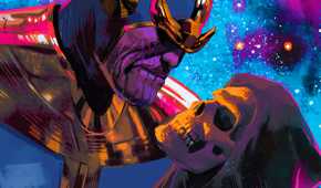 Thanos holding Death in Marvel Comics