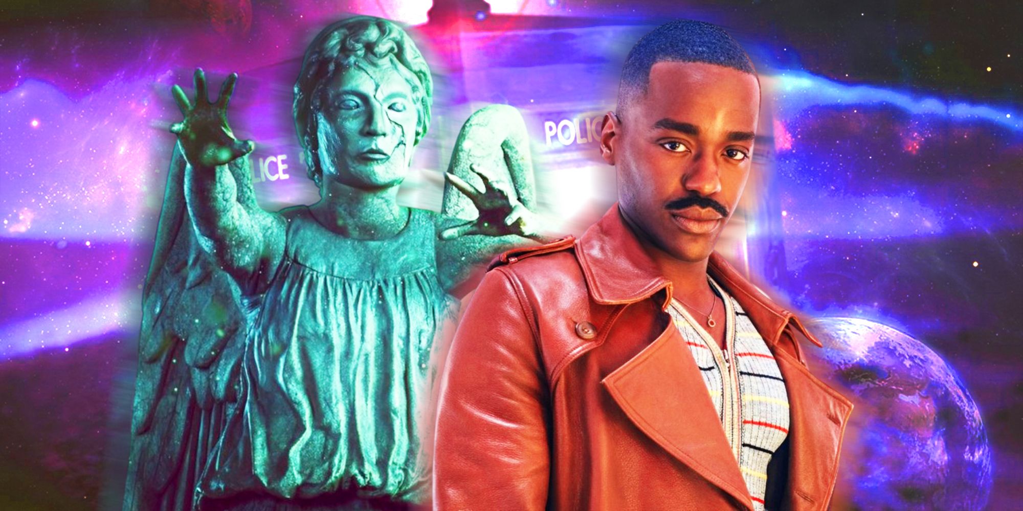 The Doctor Next to a Weeping Angel and the Tardis