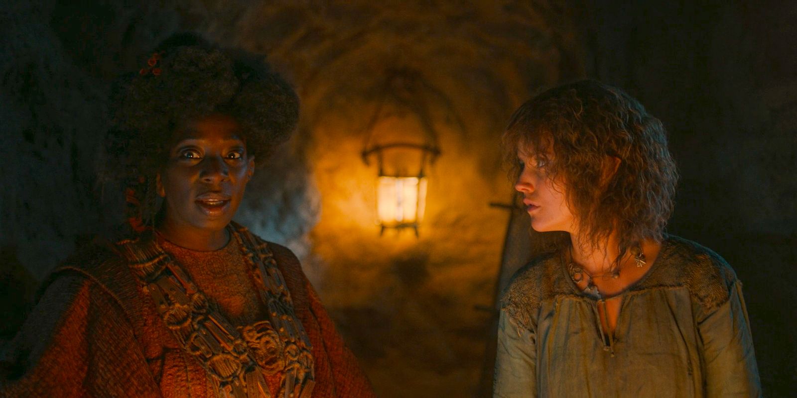 The Gun (Tanya Moodie) and Nori (Markella Kavenagh) in The Lord of the Rings: The Rings of Power Season 2 Episode 4