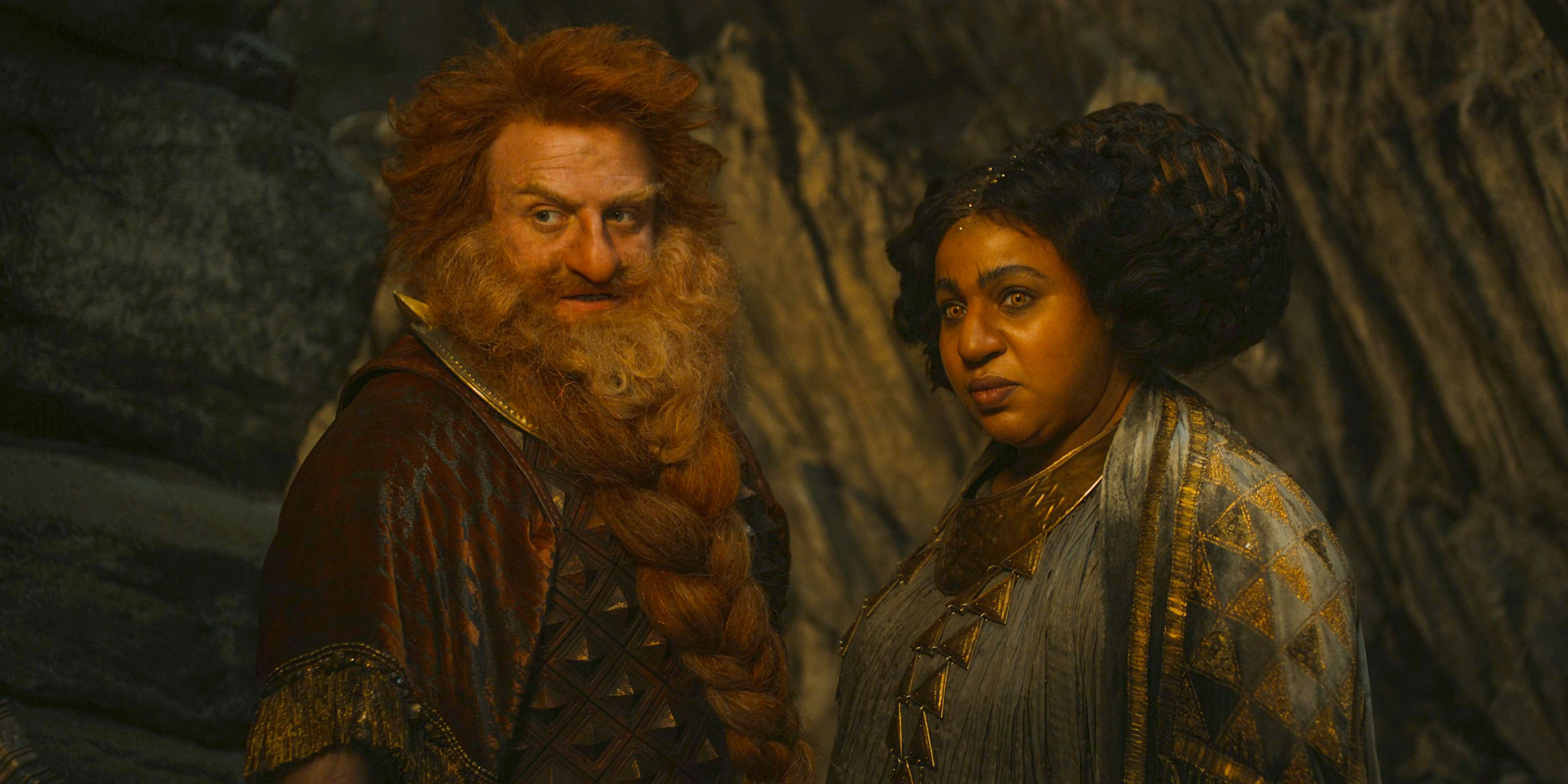 Prince Durin IV (Owain Arthur) and Disa (Sophia Nomvete) carrying out a plan in The Lord of the Rings: The Rings of Power Season 2 Episode 6