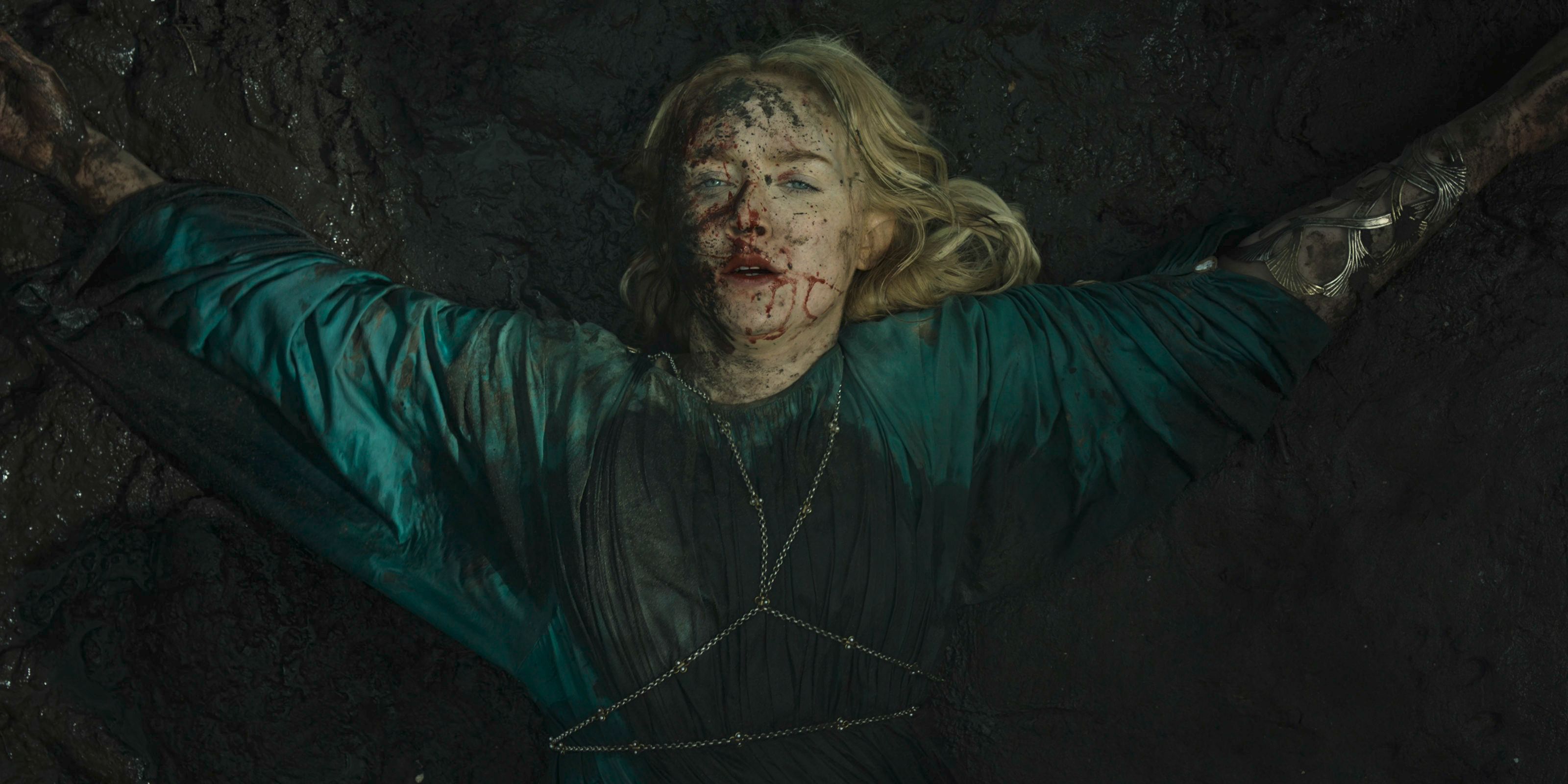 Mirdania (Amelia Kenworthy) lying dead on the ground in The Lord of the Rings: The Rings of Power Season 2 Episode 7