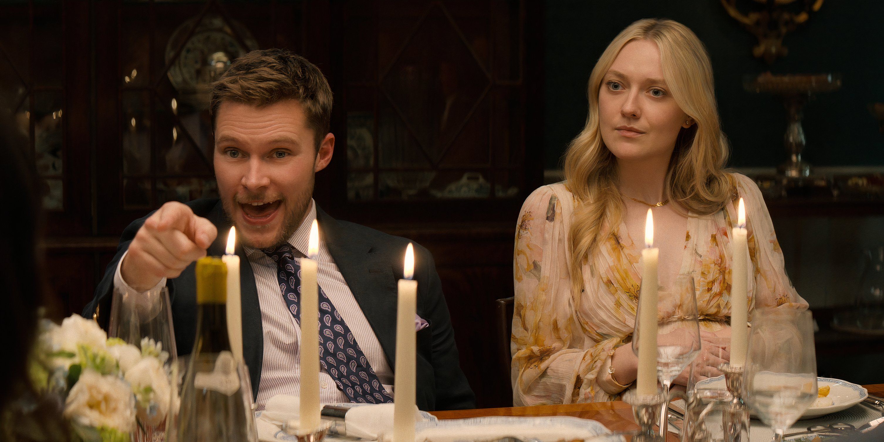 Thomas and Abby are at the dinner table in The Perfect Couple episode 3