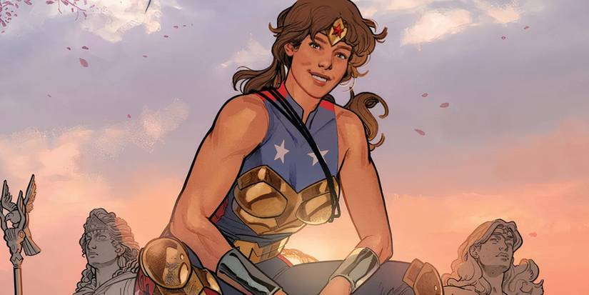 10 Essential Facts About Wonder Woman's New Archnemesis, The Matriarch 3 Comic book art: Trinity smiles at the viewer with statues of Wonder Woman and Hippolyta in the background.