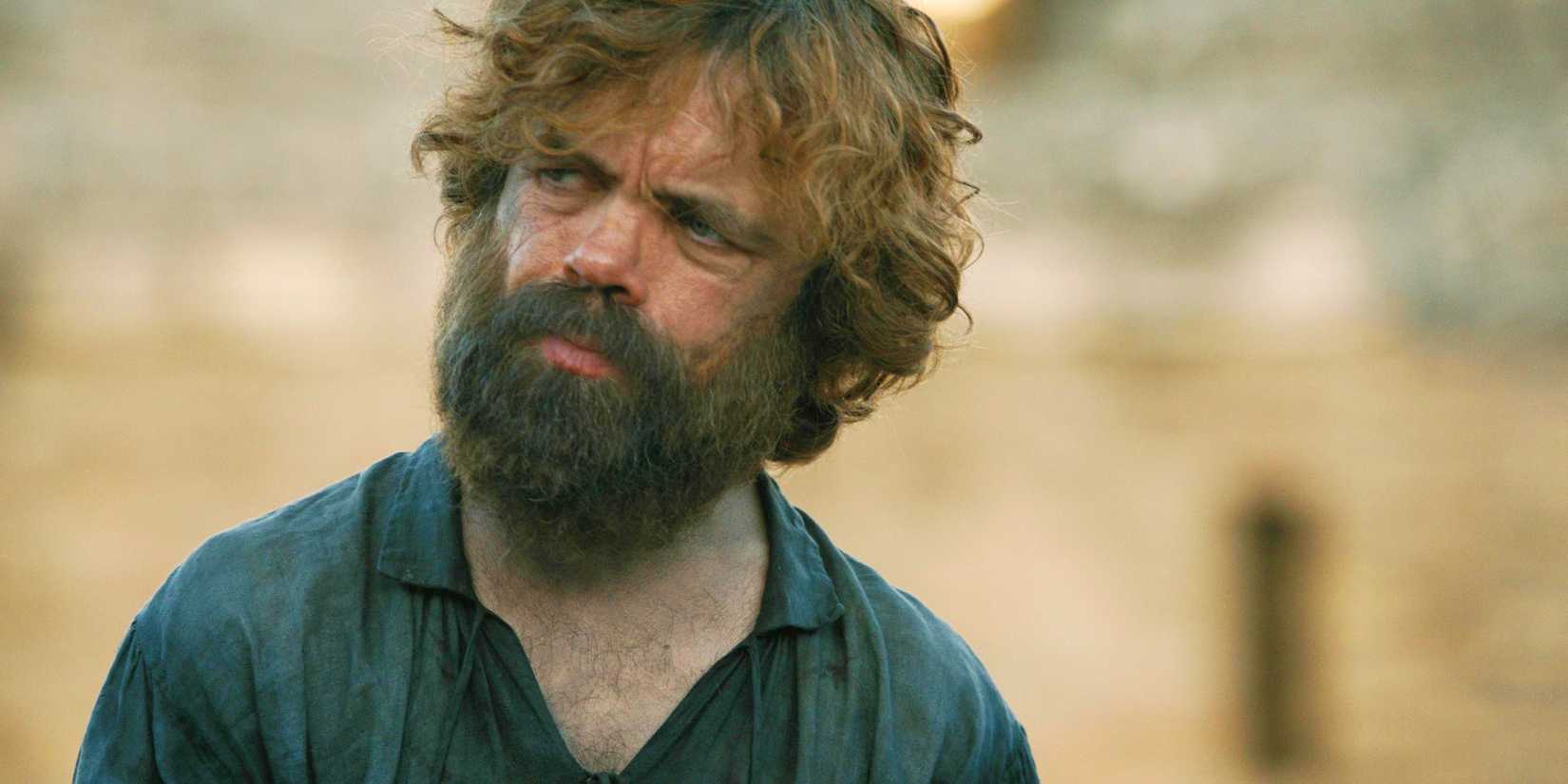 Tyrion looking wary and exhausted in the Game of Thrones series finale