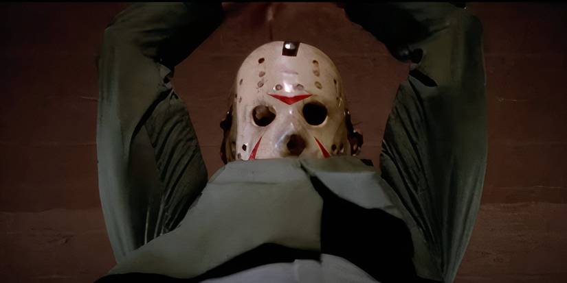 Richard Brooker as Jason Voorhees is about to kill someone in Friday the 13th Part III (1982).