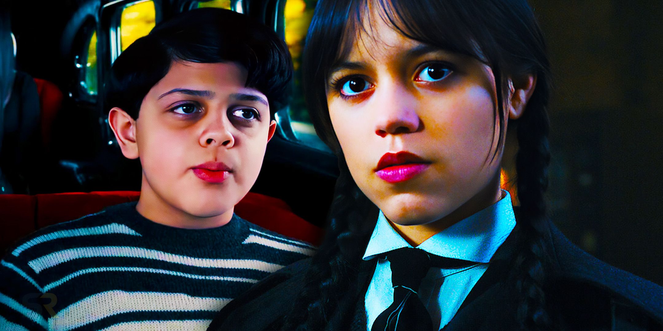 Isaac Ordonez as Pugsley Addams and Jenna Ortega as Wednesday Addams in Wednesday season 1