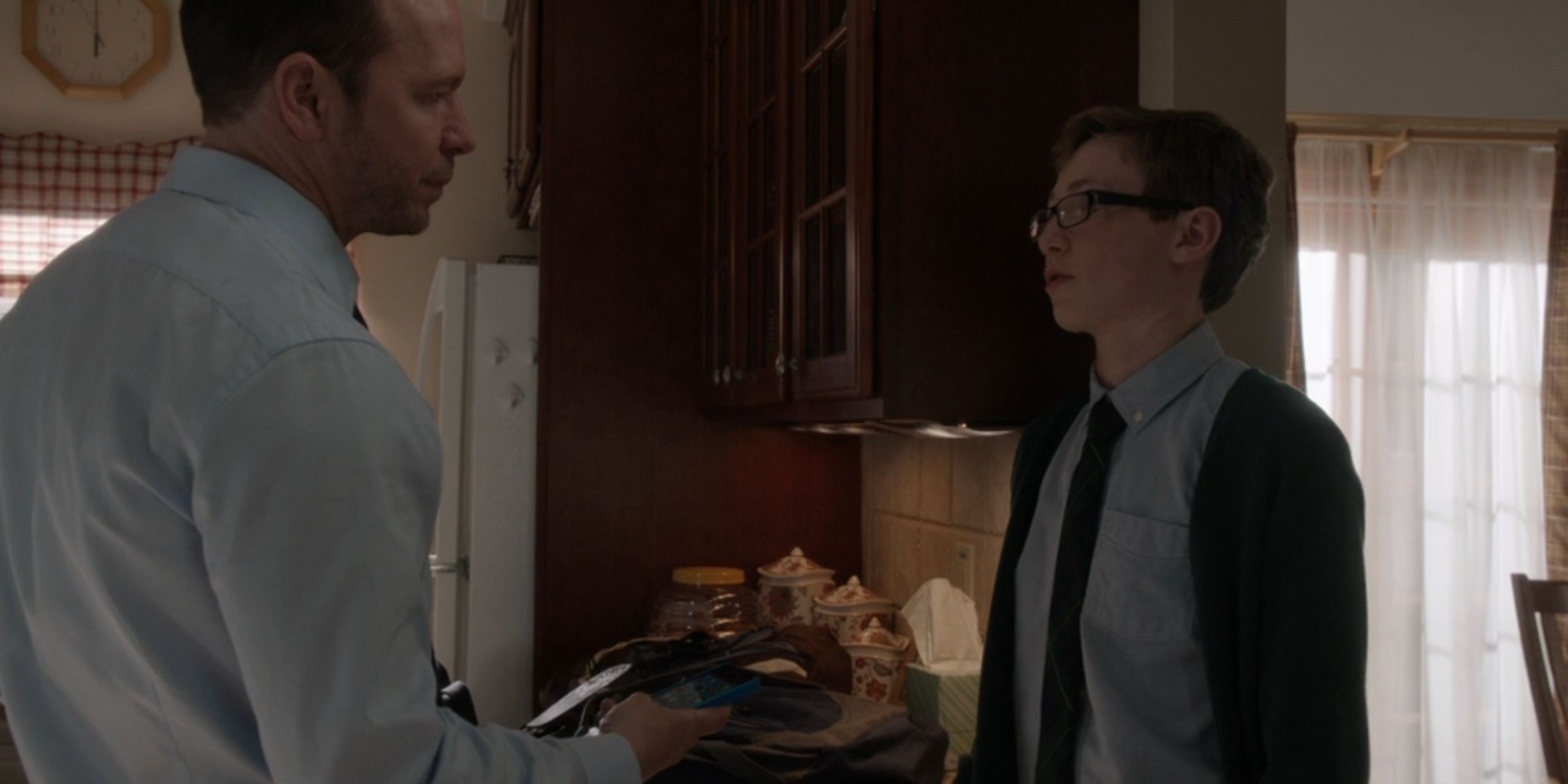 Blue Bloods Jack asking Danny something while wearing a tie