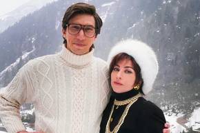 Adam Driver and Lady Gaga in the mountains in House of Gucci