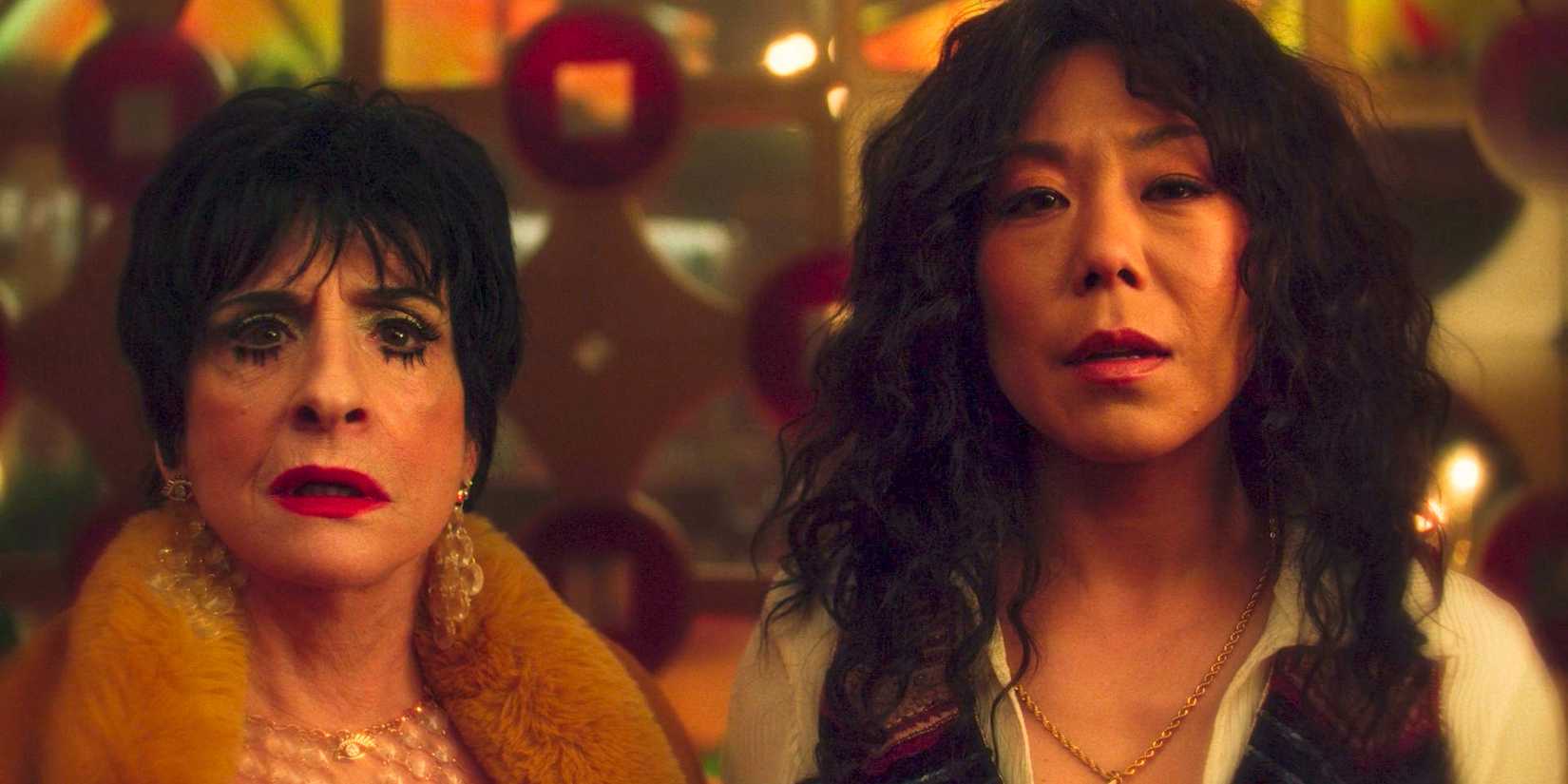 Lilia (Patti LuPone) and Alice (Ali Ahn) looking distressed in Agatha All Along Season 1 Episode 4