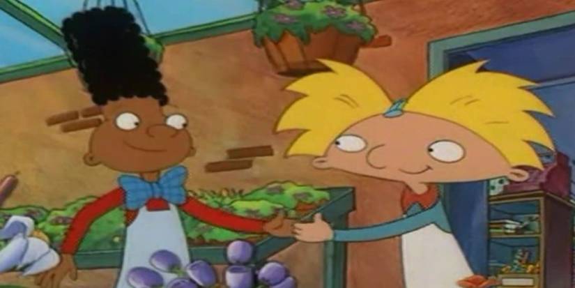 Arnold and Gerald shaking hands in a flower shop in Hey Arnold! Part Time Friends.