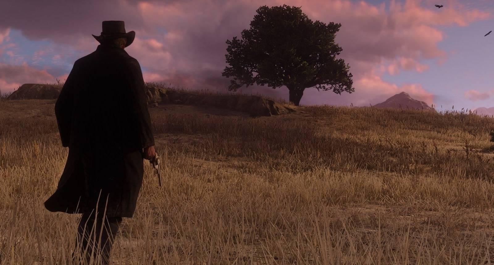 Arthur standing in a field in Red Dead Redemption 2.