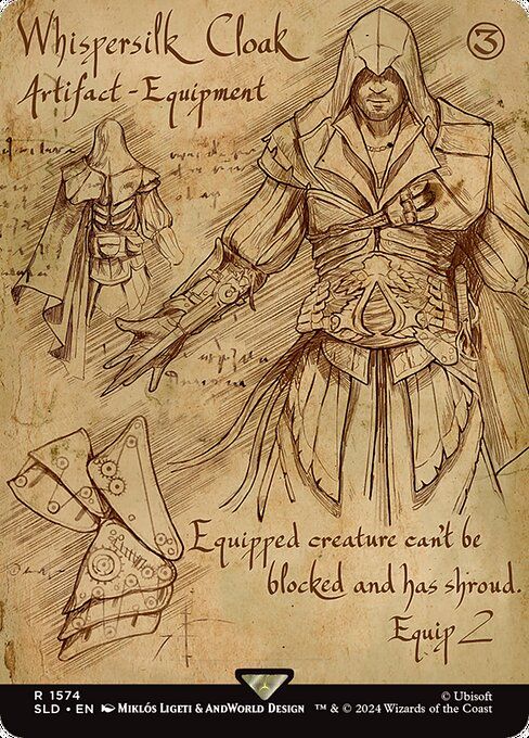 Whispersilk Cloak MTG card Aassassins Creed Version.
