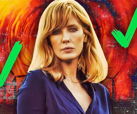 Кастомное изображение Бет с красным фоном "Yellowstone" и зелеными галочками