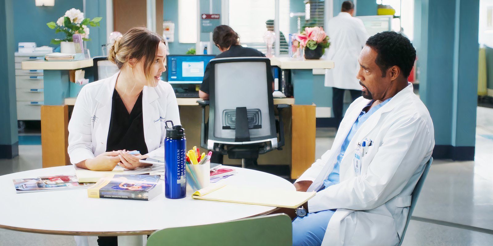 Camilla Luddington as Jo Wilson and Jason George as Ben Warren in Grey's Anatomy season 21 episode 4-1