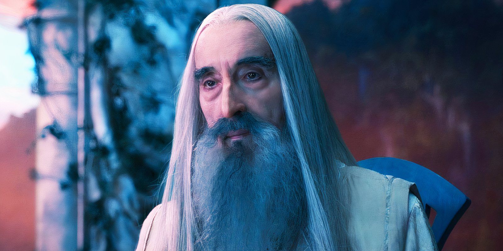 Christopher Lee as Saruman in Rivendell in The Hobbit