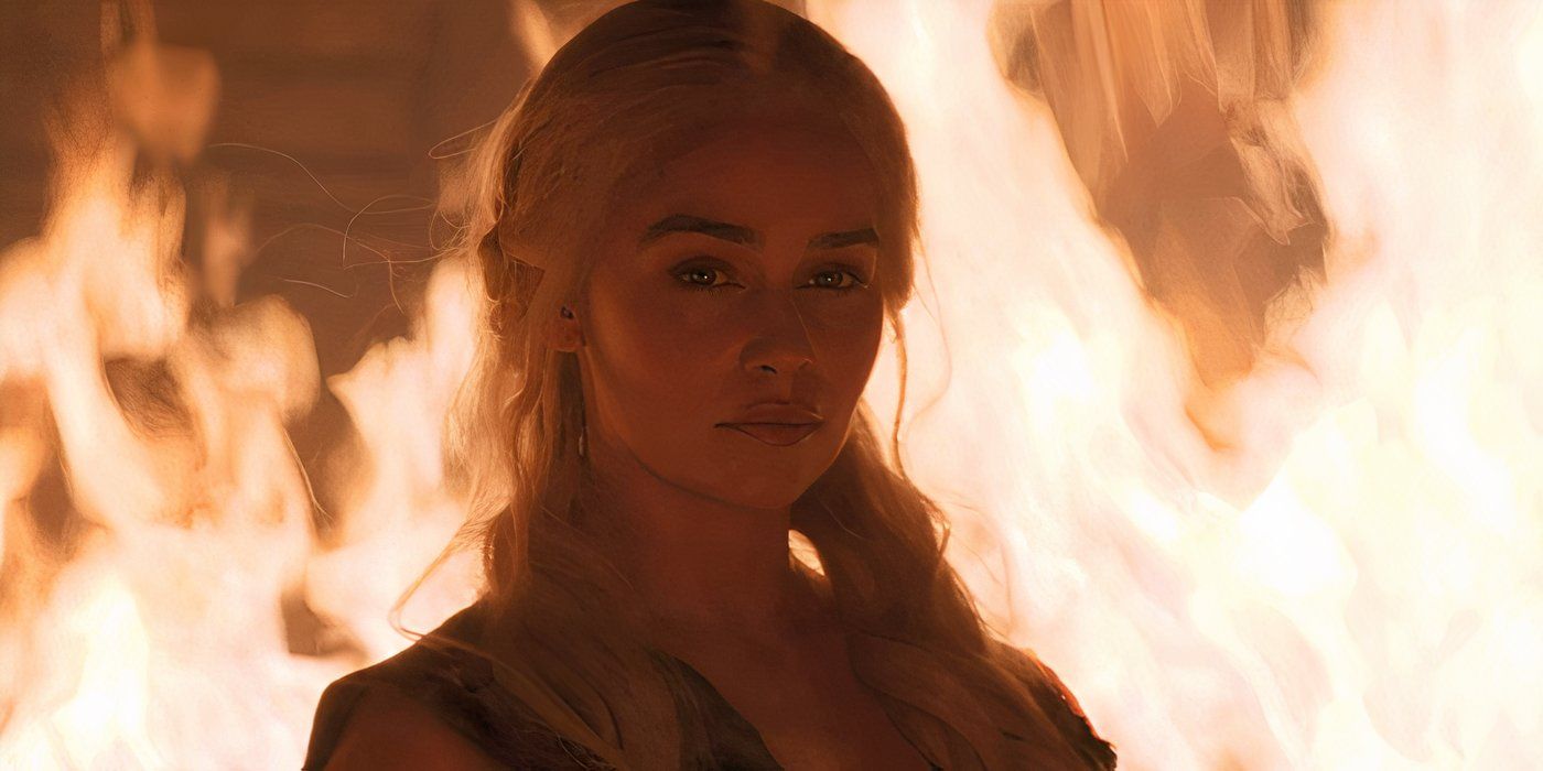 Daenerys Targaryen (Emilia Clarke) standing among flames in Game of Thrones season 6, episode 4