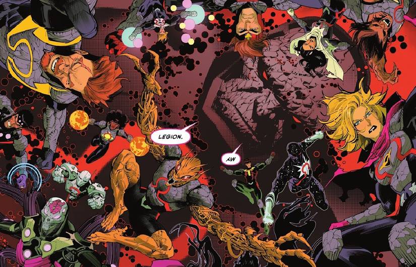  Darkseid looms behind his evil Legion of Super-Heroes.