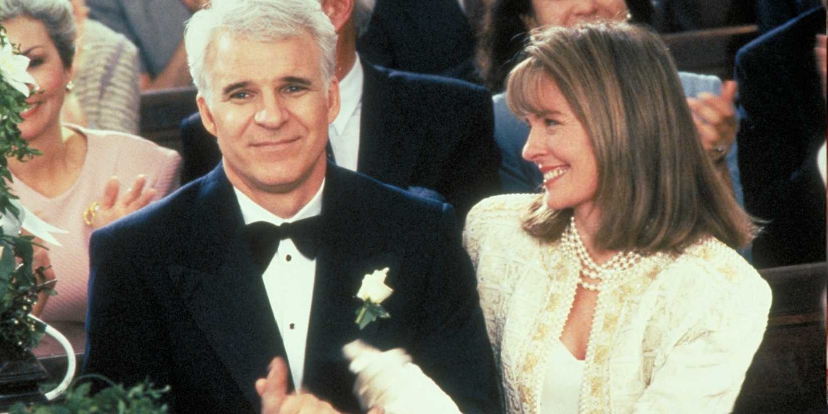 Diane Keaton sits with Steve Martin in Father of the Bride