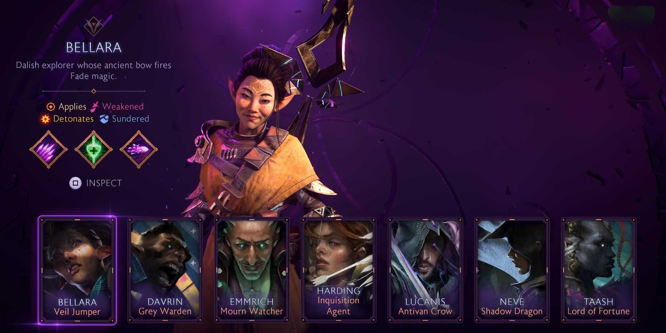 Dragon Age The Veilguard Bellara from the Party select screen