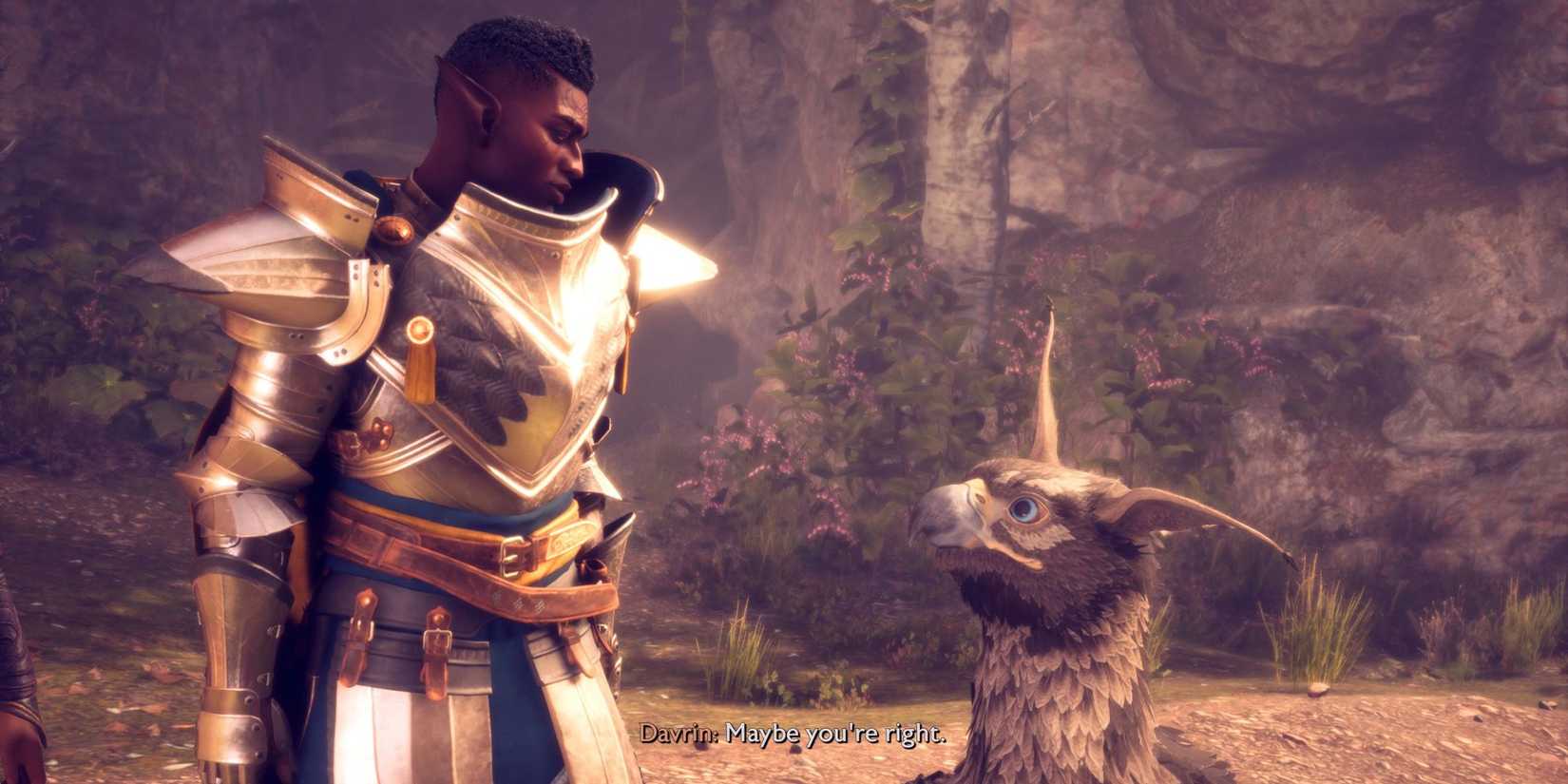 Dragon Age The Veilguard Davrin looking down at Assan