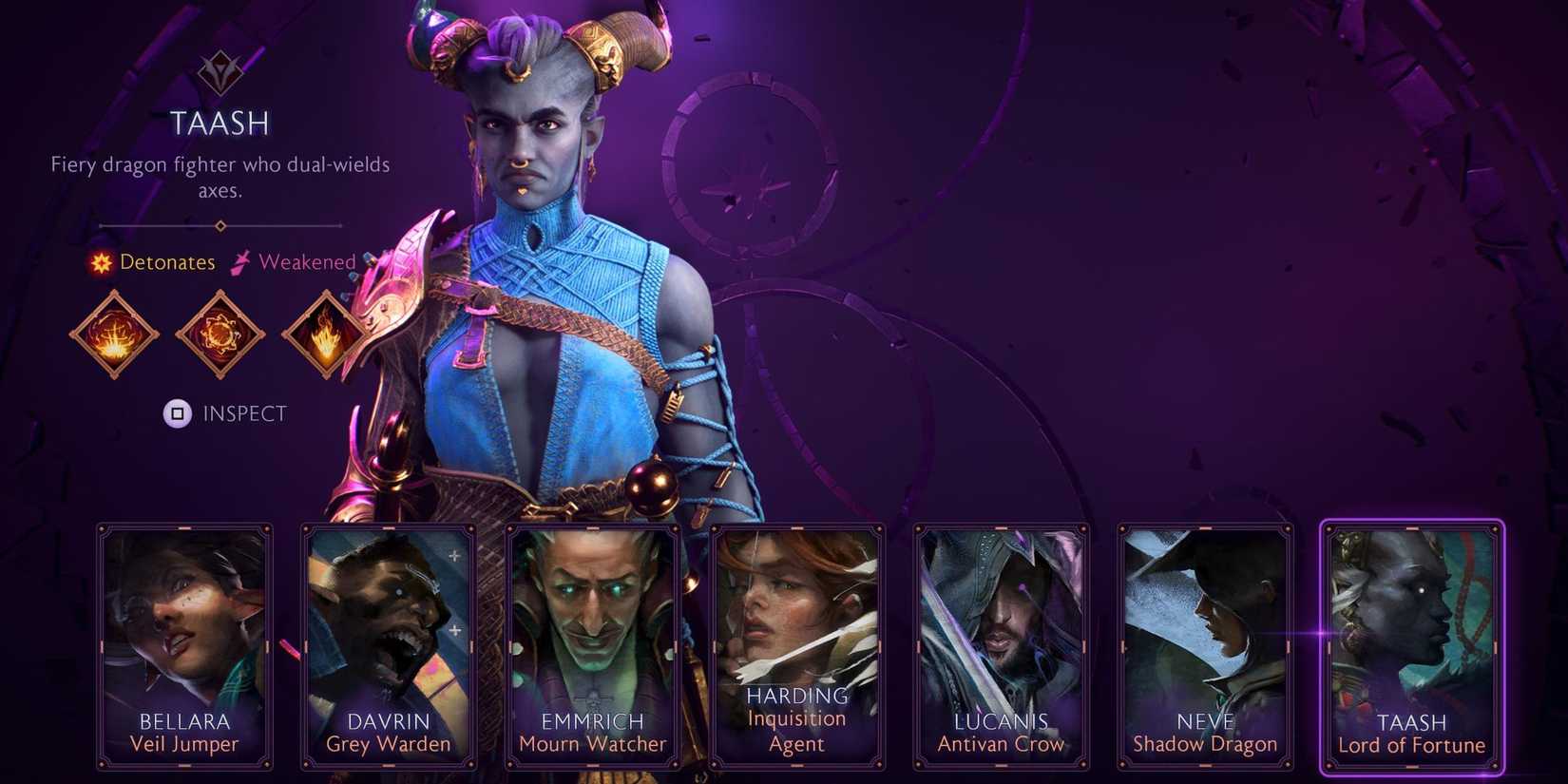 Dragon Age The Veilguard Taash from the party select screen