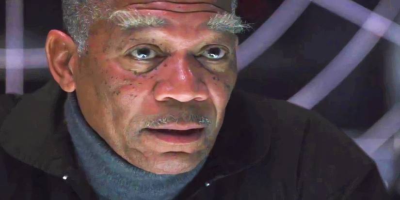 Morgan Freeman as Colonel Abraham Curtis with giant fake eyebrows in Dreamcatcher