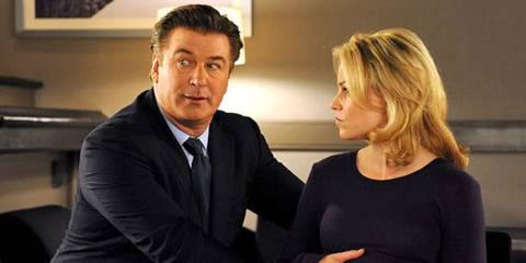 Jack Donaghy holding Avery Jessop's pregnant bump in 30 Rock