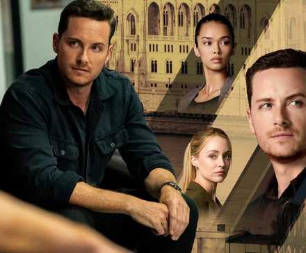 A composite image of Jesse Lee Soffer looking on in front of a cast photo of FBI International