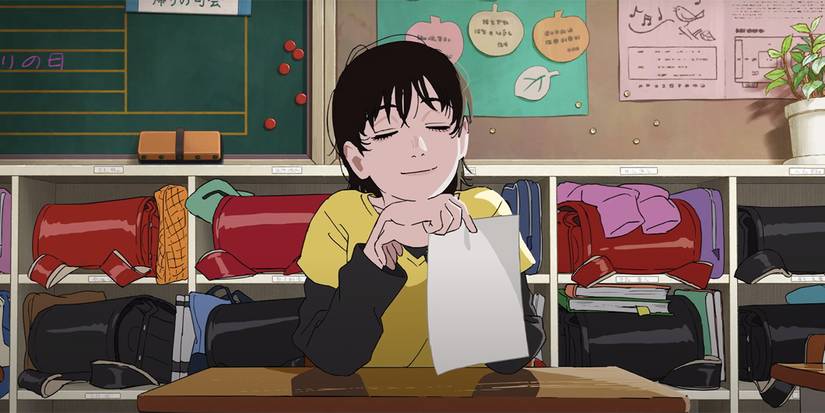 Fujino feeling pleased about her manga in a classroom in Look Back