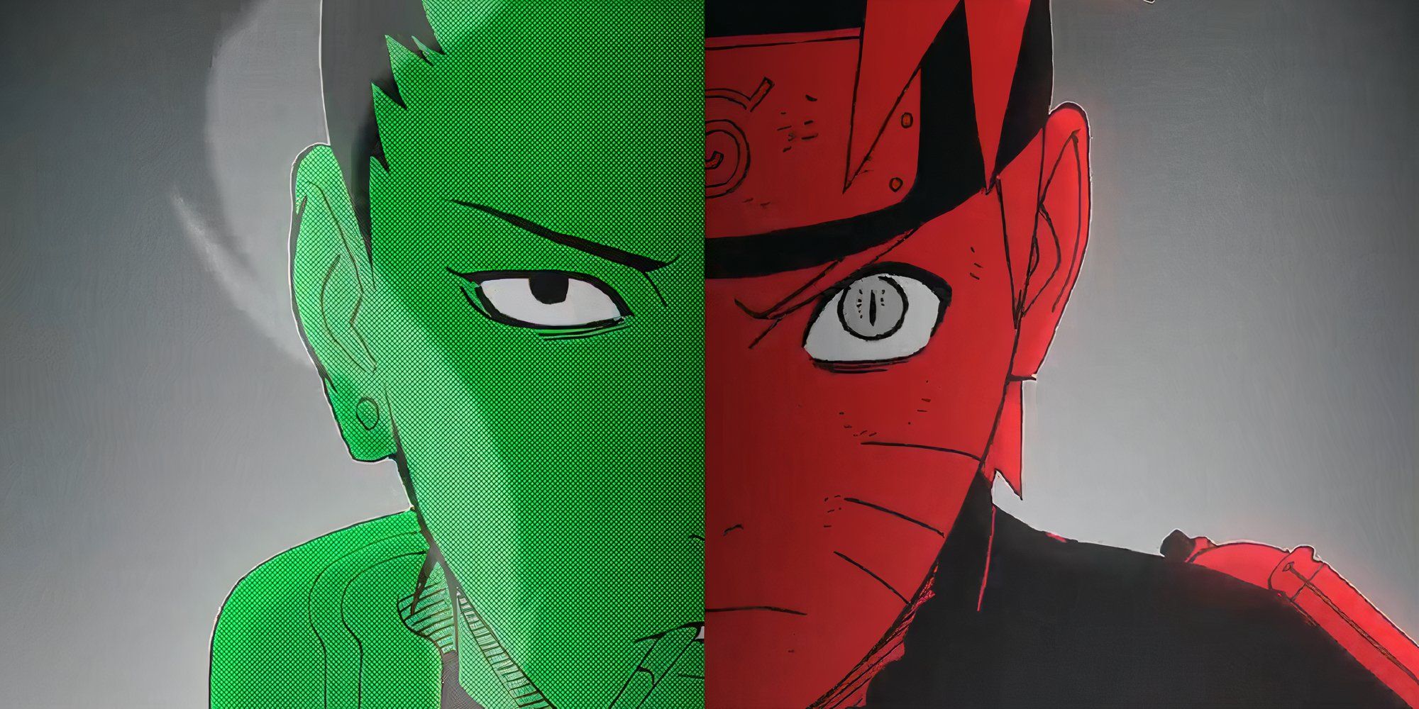 Half faces of Naruto and Shikamaru side by side