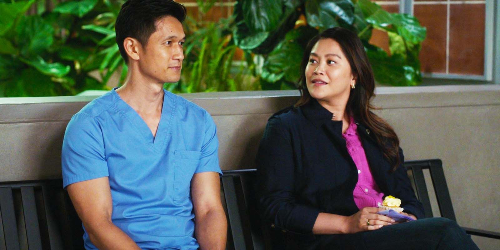 Harry Schum Jr. as Benson Blue Kwan and Dianne Doan as Molly Tran in Grey's Anatomy season 21 episode 2-1