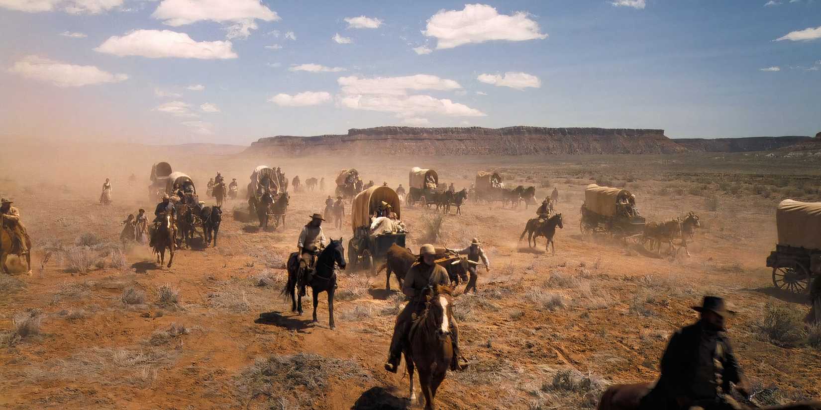 The wagon train in Horizon: An American Saga - Chapter 1