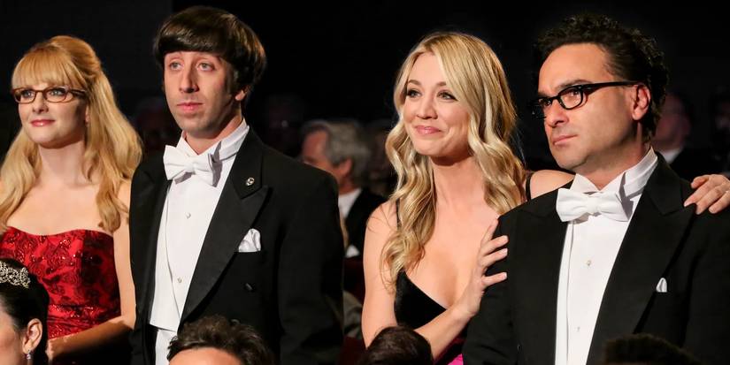 Howard, Bernadette, Penny e Leonard na cerimônia do Prêmio Nobel no final de The Big Bang Theory