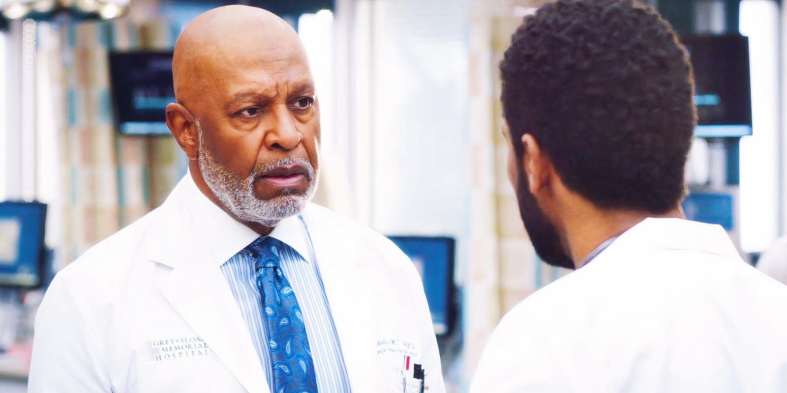 James Pickens Jr. as Richard Webber and Anthony Hill as Winston Ndugu in Grey's Anatomy season 21 episode 1