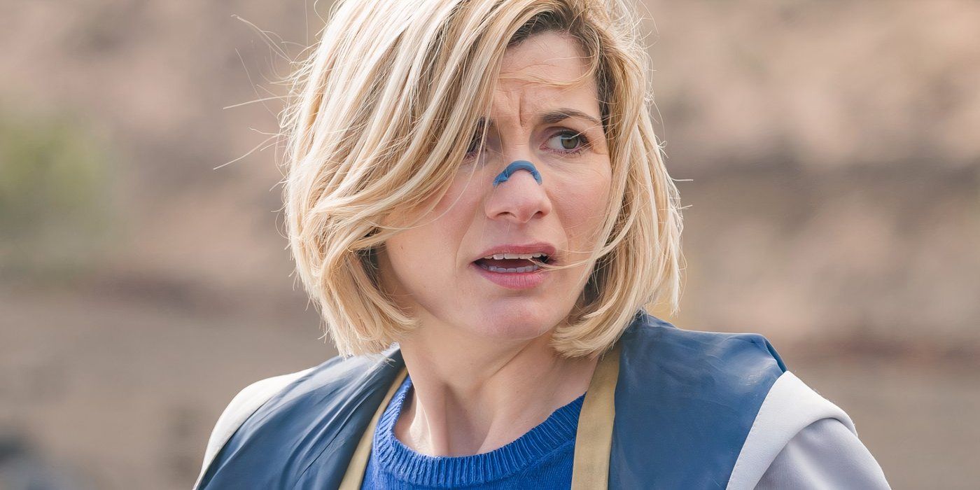 Jodie Whittaker as the Thirteenth Doctor looking worried in Doctor Who.