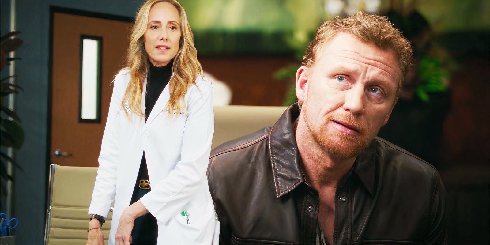 Kim Raver as Teddy Altman and Kevin McKidd as Owen Hunt in Grey's Anatomy season 21 episode 4