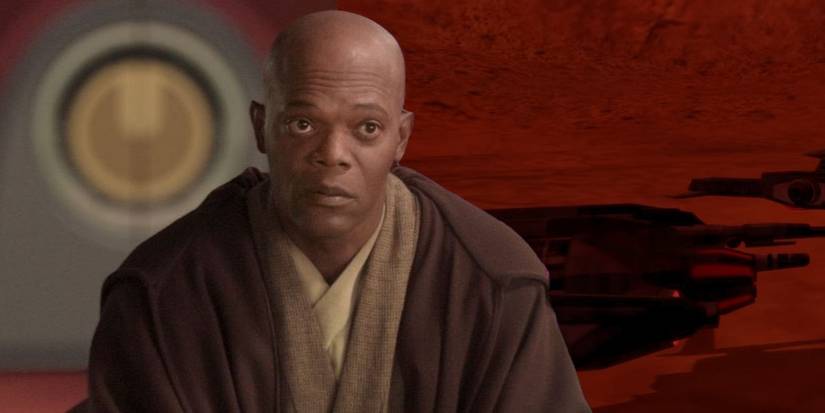 Mace Windu in Attack of the Clones and Dark Acolytes in Separatist Sith Enforcer tanks on Geonosis in the Star Wars Legends Clone Wars game