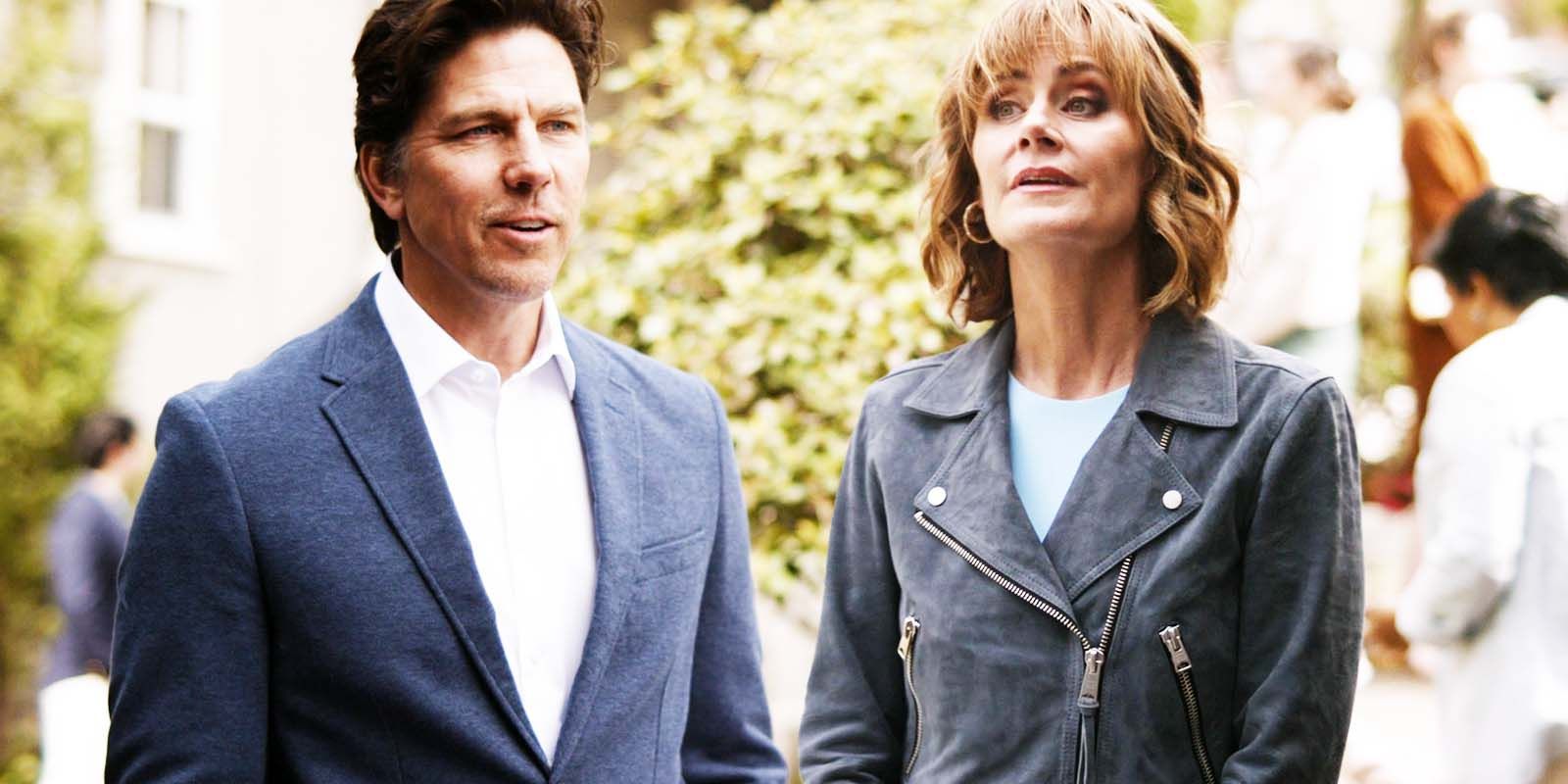 Michael Trucco as Luke Leone and Diane Farr as Sharon Leone in Fire Country season 2 episode 10-1