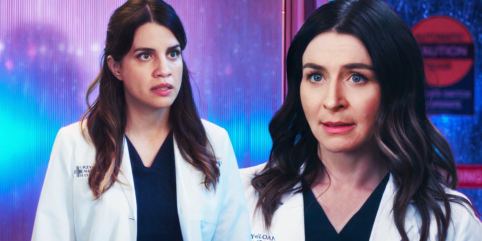 Natalie Morales as Monica Beltran and Caterina Scorsone as Amelia Shepherd in Grey's Anatomy season 21 episode 5-1